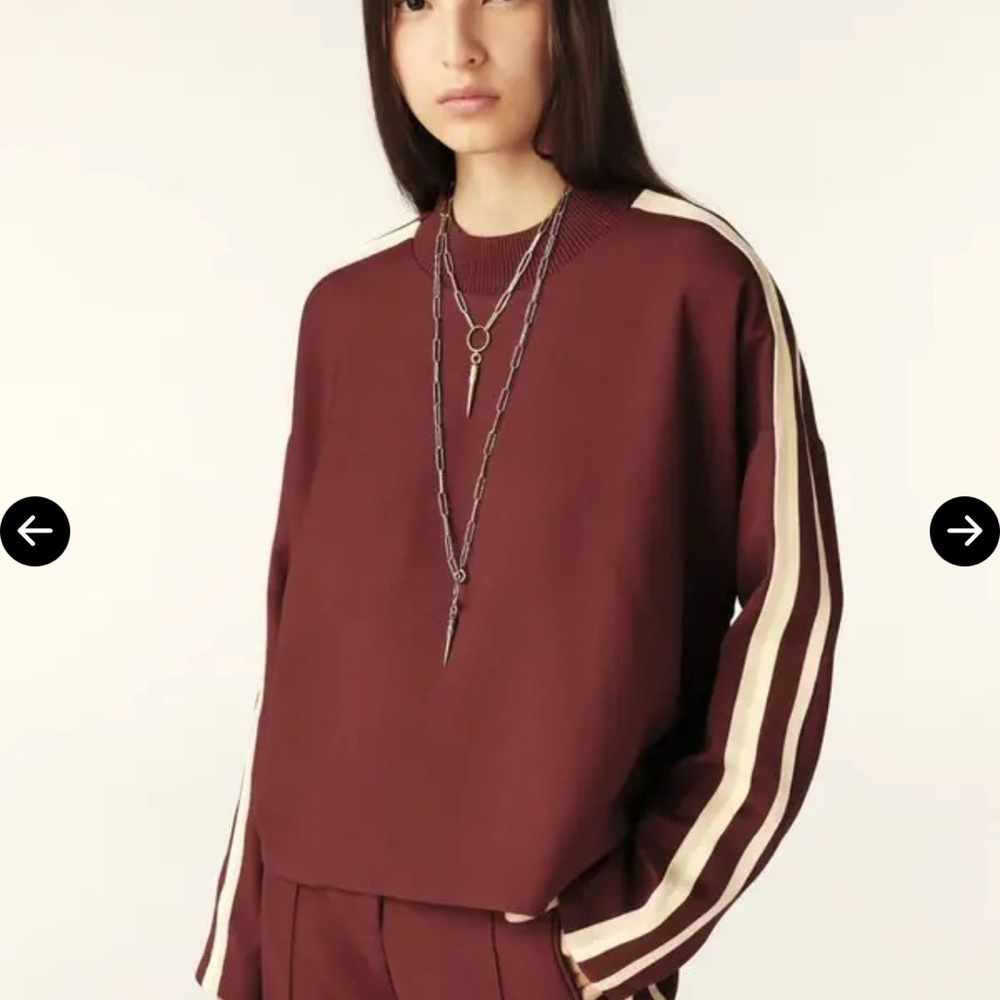 BA&sH Burgundy Top with Cream Stripes